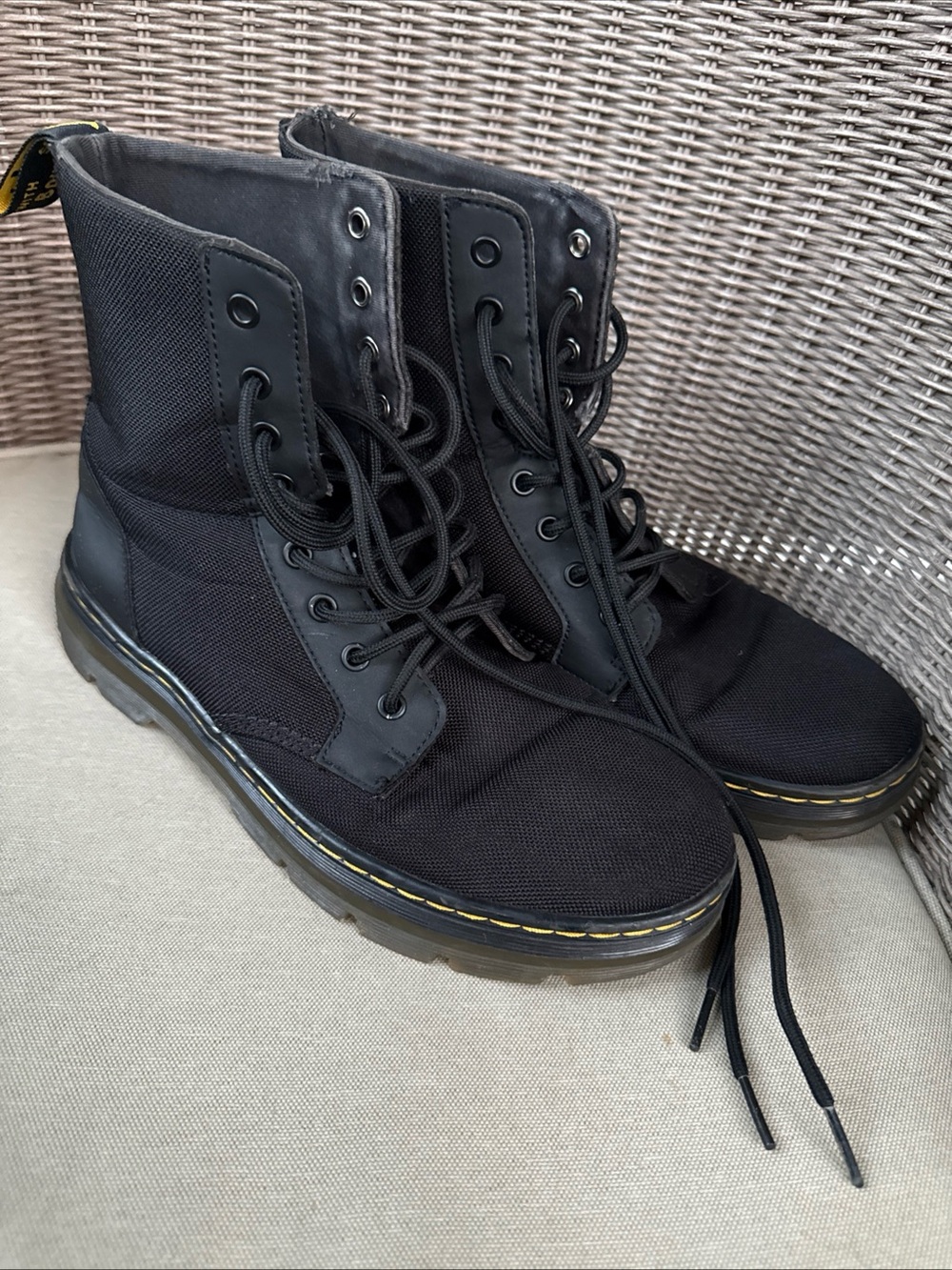 Converse Black Lace-Up Tactical Boots with Yellow Welt Stitching